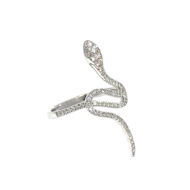 14k White Gold Diamond Studded Snake Ring, Size 6.5 For Sale - Image 10 of 11