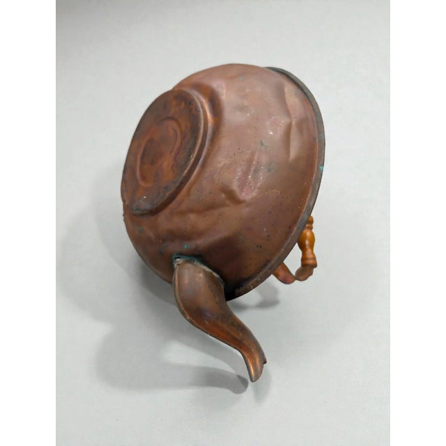 1950's Copper Teapot With Wooden Handle, Vintage Rustic Farmhouse Kitchen Décor, Mid Century Collectible For Sale - Image 4 of 4