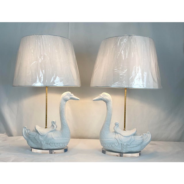 Mid-Century Modern Vintage 1960's Plaster Carousel Goose Lamps For Sale - Image 3 of 14