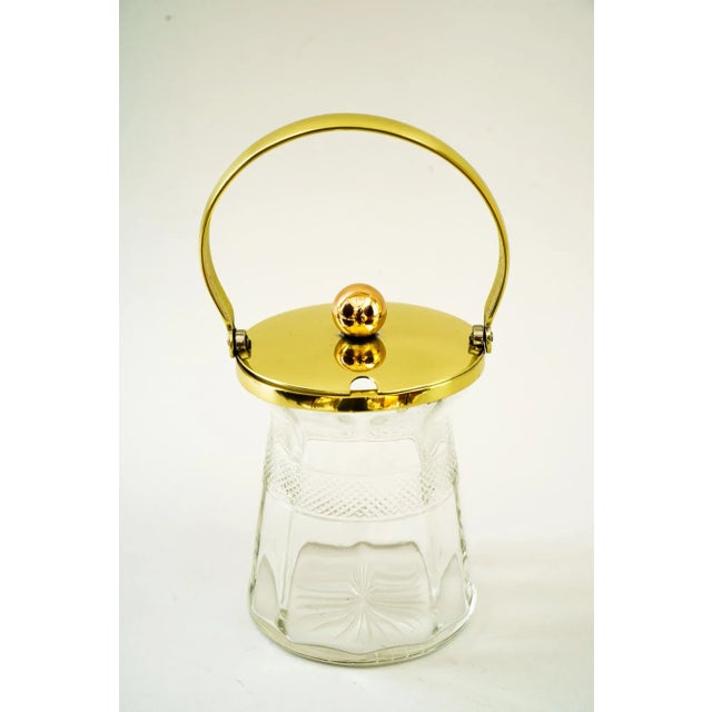 Art Deco sugar bowl with brass and cut glass around 1920s Brass parts polished and stove enamelled.