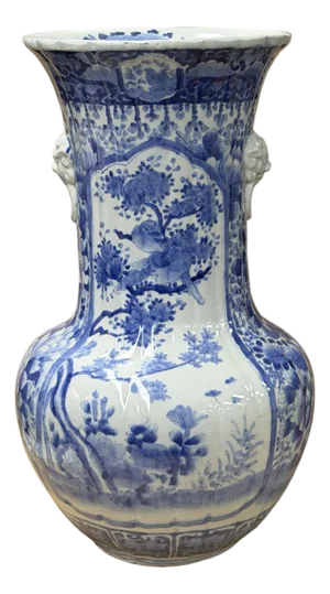 Oriental Pale Blue & White Porcelain Bulbous Shape Flower Vase