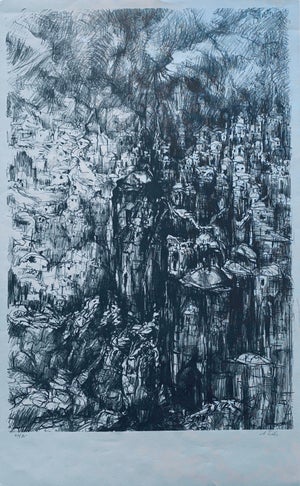 Anna Ticho, German Israeli Expressionist Abstract Lithograph Of Jerusalem Landscape