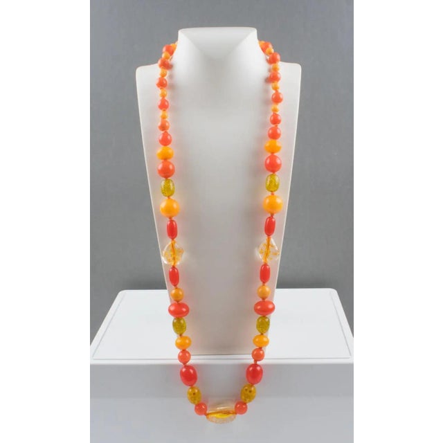 Bakelite and Lucite Long Necklace Sunny Yellow and Orange Colors For Sale - Image 4 of 15