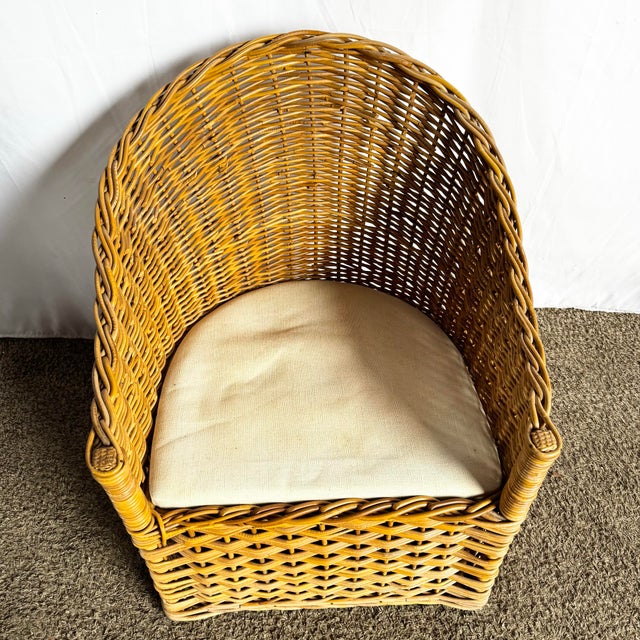 Boho Chic Woven Wicker Lounge Chair For Sale - Image 4 of 9