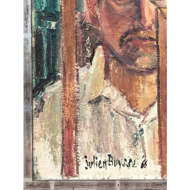 Brown Julien Buysse "Portrait of the Artist" Early Realistic Neutral Toned Figurative Painting, 1966 For Sale - Image 8 of 11