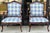 This is a lovely pair of large scale antique French Louis XV style bergere chairs newly upholstered in a blue and white...