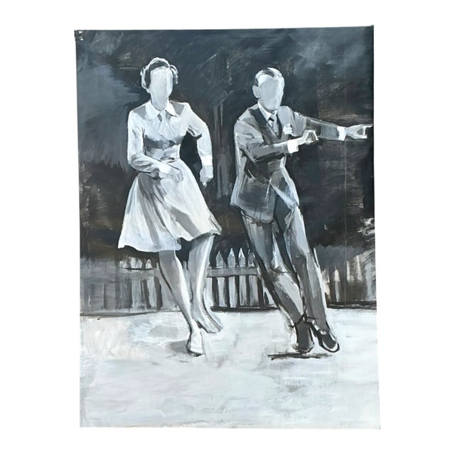 Late 20th Century Vintage Black and White Dance Portrait on Canvas For Sale - Image 5 of 12