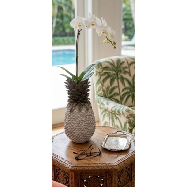 Vintage Italian Ceramic Pineapple Vase | Mid-Century Majolica Style Table Vessel For Sale - Image 10 of 12