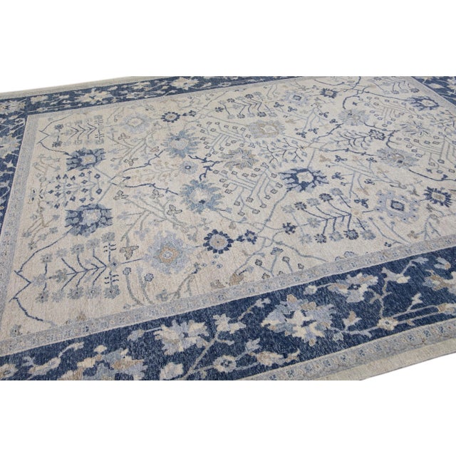 Beige Apadana's Artisan Collection Handmade Floral Pattern Wool Rug For Sale - Image 9 of 10