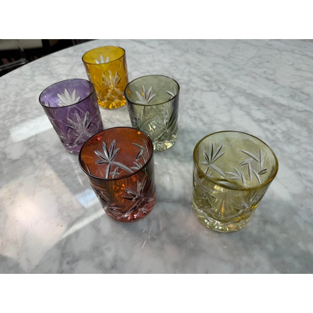 Japanese Edo Kiriko Cut Crystal Harlequin Tumblers - Set of 5 For Sale - Image 4 of 10