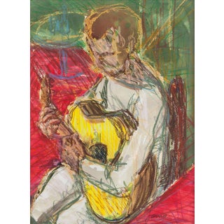 Jamie Marin-Price, Portrait of Guitar Player, Pastel on Paper For Sale