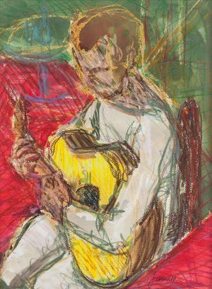 Jamie Marin-Price, Portrait of Guitar Player, Pastel on Paper
