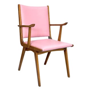Vintage Italian Wood Accent Chair in Pink Leatherette, Italy, 1950s For Sale