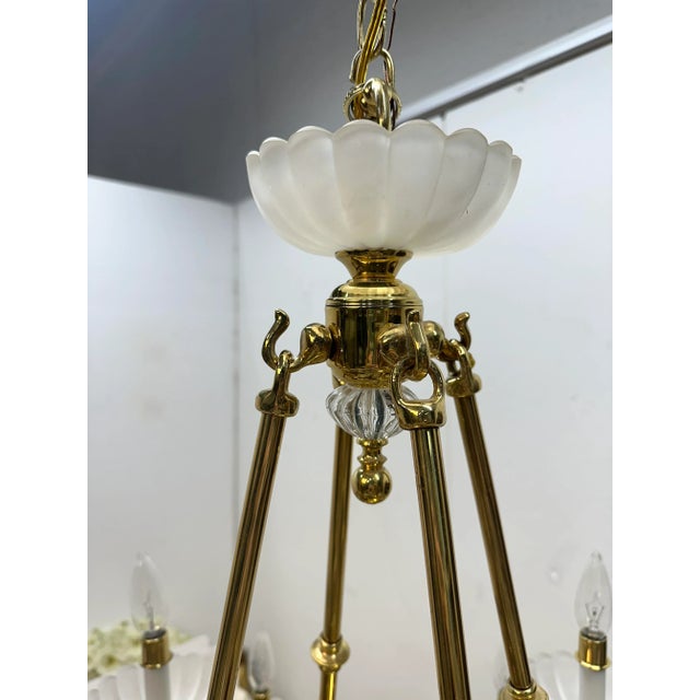 1990s Extra Large 13 Light Chandelier | Brass & Frosted Glass For Sale - Image 5 of 6
