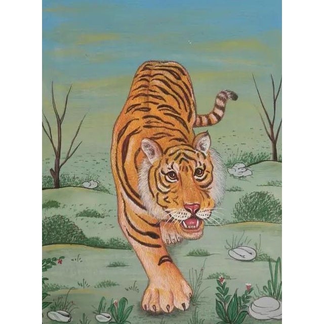 Indian Folk Bangal Tiger Oil Painting on Large Size Canvas Original For Sale