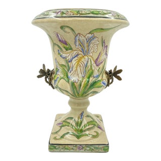 Late 20th Century Iris and Dragonfly Art Nouveau Planter by Wong Lee For Sale