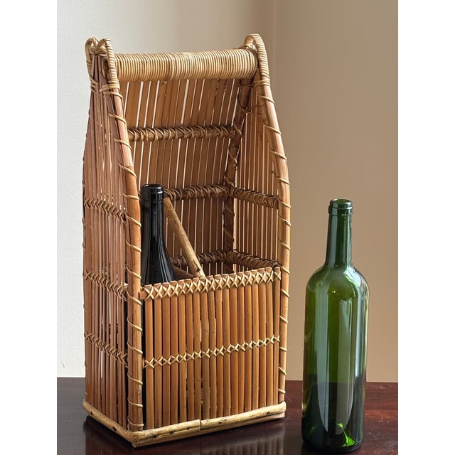 Rustic Mid-20th Century Bamboo & Rattan Wine Caddy For Sale - Image 3 of 15