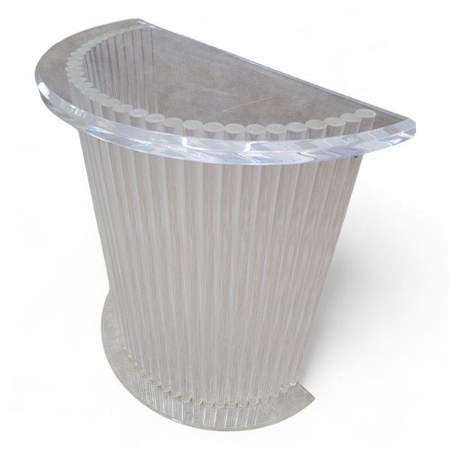 Mid Century Modern Custom Lucite Cylinder Demilune Pedestal/Console The Mid Century Modern Custom Lucite Cylinder Demilune...