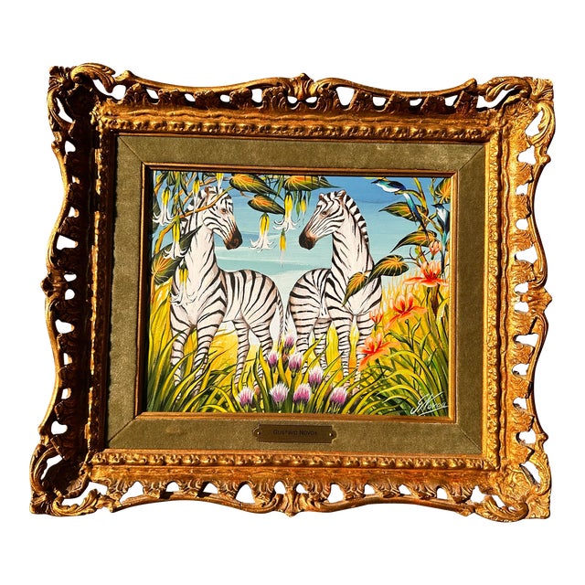Painting by Gustavo Novoa, “Zebra Talk” or “Two Zebras Courting” For Sale