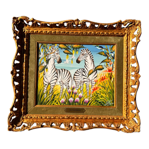 Painting by Gustavo Novoa, “Zebra Talk” or “Two Zebras Courting”