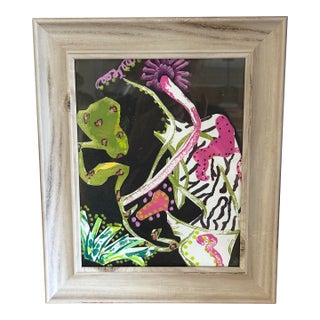 Original Acrylic/Collage Painting. Design Ready Art. On Black Archival Paper. Encaustic Collage Elements. Framed Glass For Sale