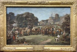 18th C. Painting on Canvas of King James I Visit to Hoghton Tower