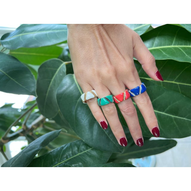 Diamond Navy Blue Enamel Flexible Italian Eternity Band Unique White Gold Ring, Size 6 For Sale - Image 13 of 18