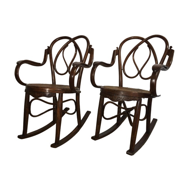 About 19th century pair of bentwood rocking chairs in the style of Jacob & Josef. Details OF THE PERIOD Colonial Revival...
