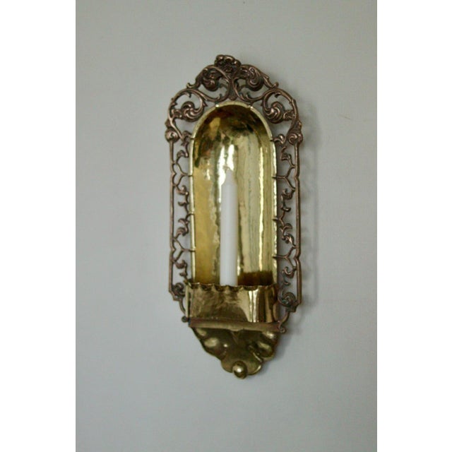 Antique Swedish Arts & Craft Copper & Brass Sconces, Set of 2 For Sale - Image 13 of 16