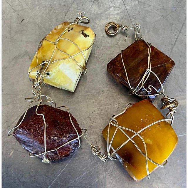 Vintage Wire Wrapped Amber Bracelet Styled After Kazuko Oshima For Sale In West Palm - Image 6 of 12