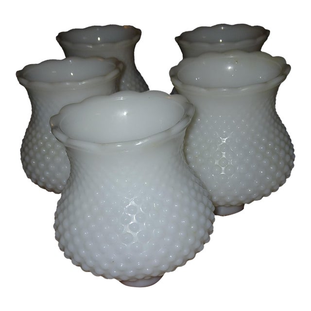 Vintage Hobnail Milk Glass Chandelier or Sconce Shades, Set of 5 For Sale