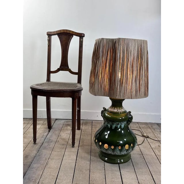 Beige Vintage Shaded Green Ceramic Lamp, 1960s For Sale - Image 8 of 10