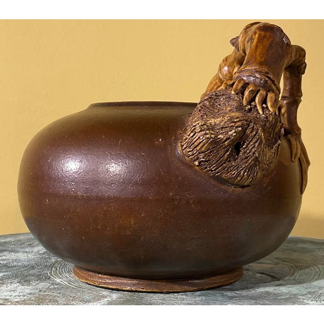 Vintage Hand Painted and Glazed Ceramic Artistic Jar For Sale - Image 4 of 12