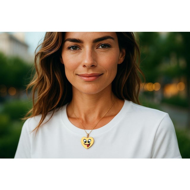 Modern Vintage Aaron Basha 18k Yellow Gold Diamond Enamel Whimsical Heart Charm Pendant For Sale - Image 3 of 9