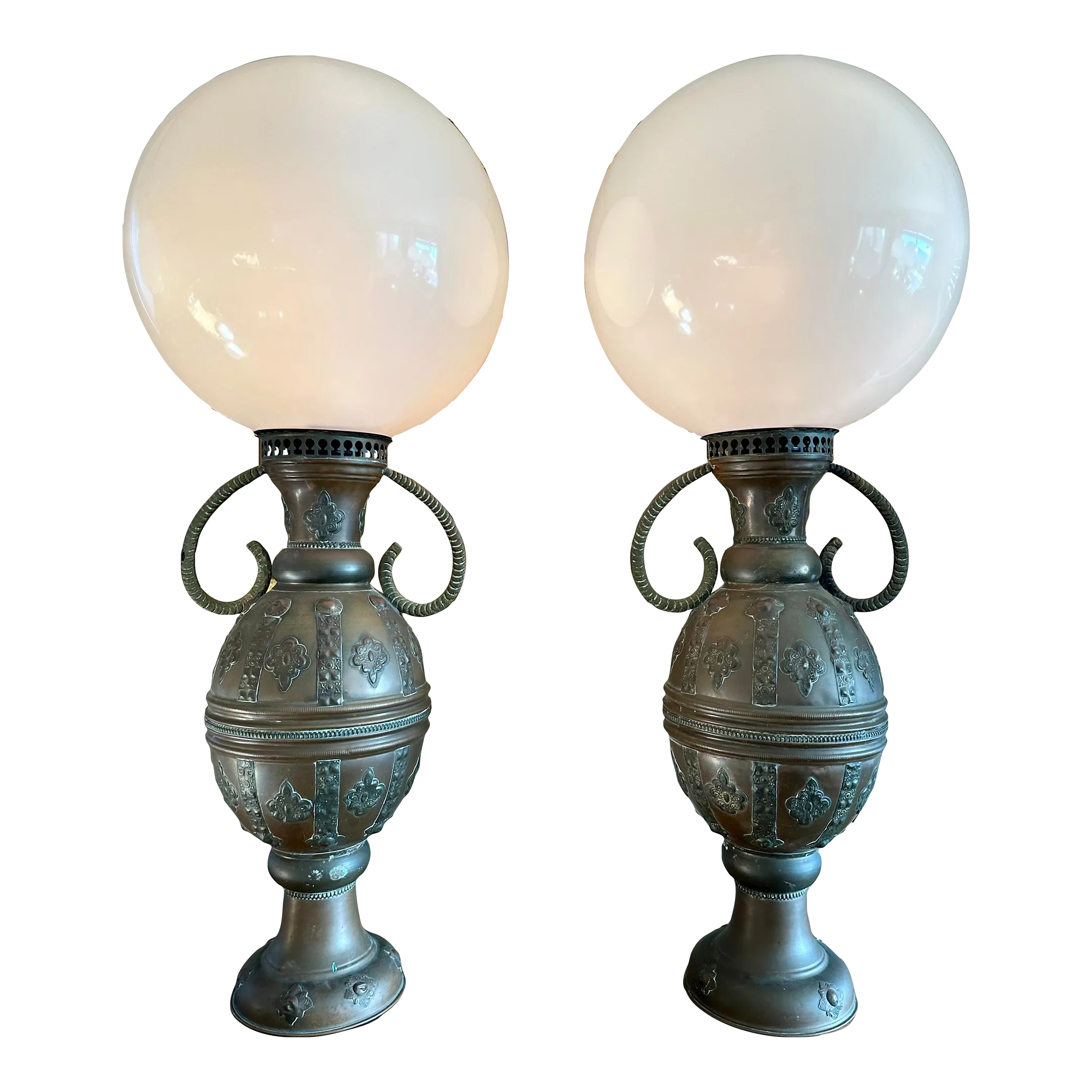1920s Pair of Antique Brass Moroccan Huge Double Handle Water Jug