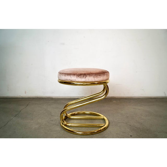 1980s 1980’s Art Deco Hollywood Regency Brass & Velvet Vanity Stool For Sale - Image 5 of 12