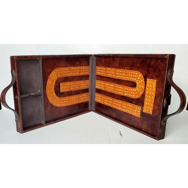 Mid 20th Century Vintage Pottery Barn Leather Cribbage Board Case | Travel Game for Play & Display For Sale - Image 5 of 8