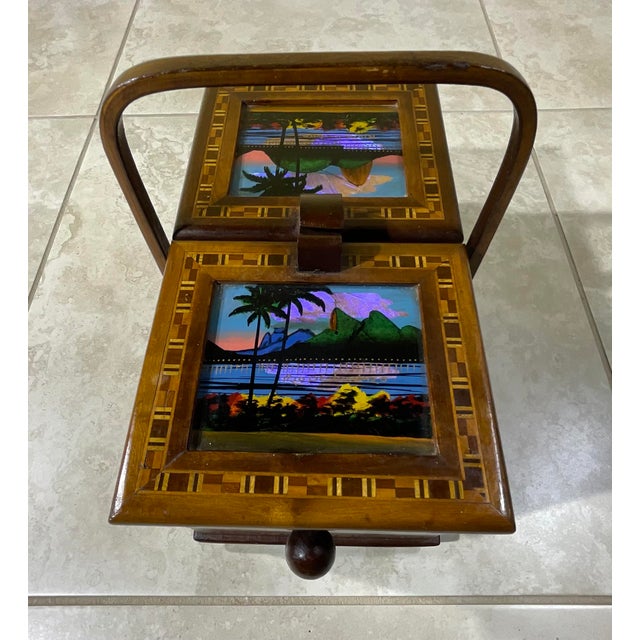Vintage Handcrafted Wooden Accordion Sewing - Jewelry Box For Sale - Image 9 of 12