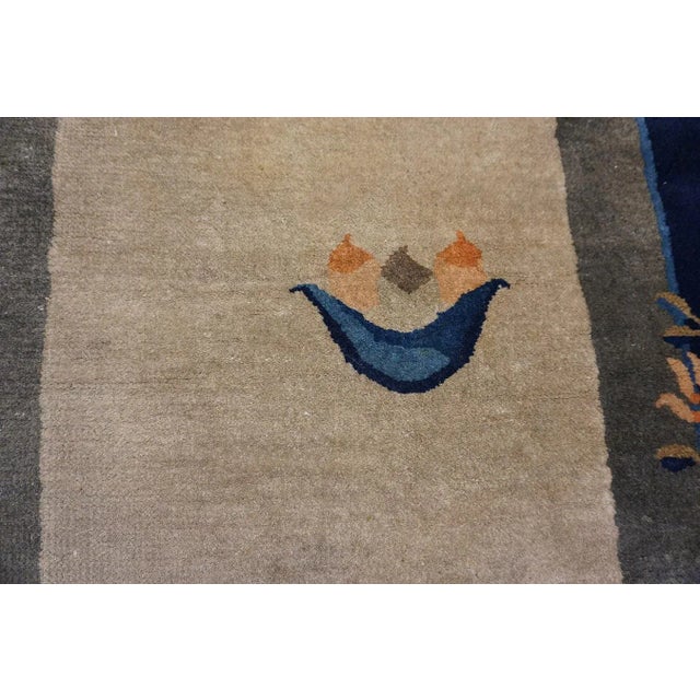 Textile 1920s Beige Minimalist Symbols Antique Chinese Peking Carpet 2'6"x 11'6" Knotted Wool Rug Runner For Sale - Image 7 of 12