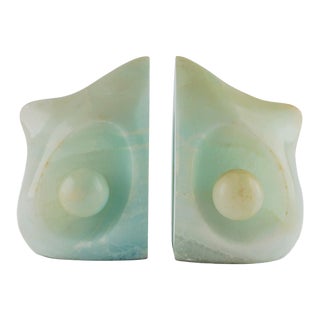 1960's Modernist Italian Alabaster Owl Bookends For Sale