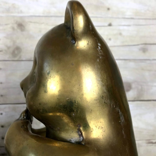 Vintage Mid-Century Brass Panda Bear Eating Bamboo Home Decor Heavy Statue For Sale - Image 12 of 14