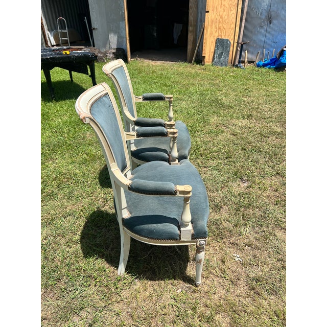 French French 19th Century Louis XVI Painted Walnut Arm Chairs - Set of 2 For Sale - Image 3 of 12