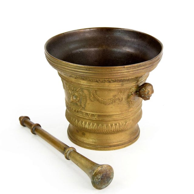 Baroque 17th Century Style Pharmacy Mortar with Pestle, 1890s, Set of 2 For Sale - Image 3 of 6