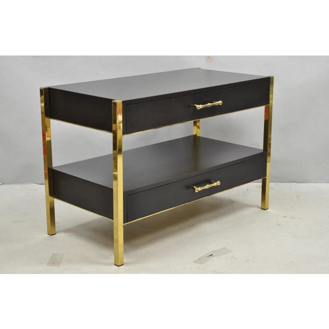 Modern Contemporary Modern Black & Brass Faux Bamboo Nightstand Bedside Table - A Pair For Sale - Image 3 of 18