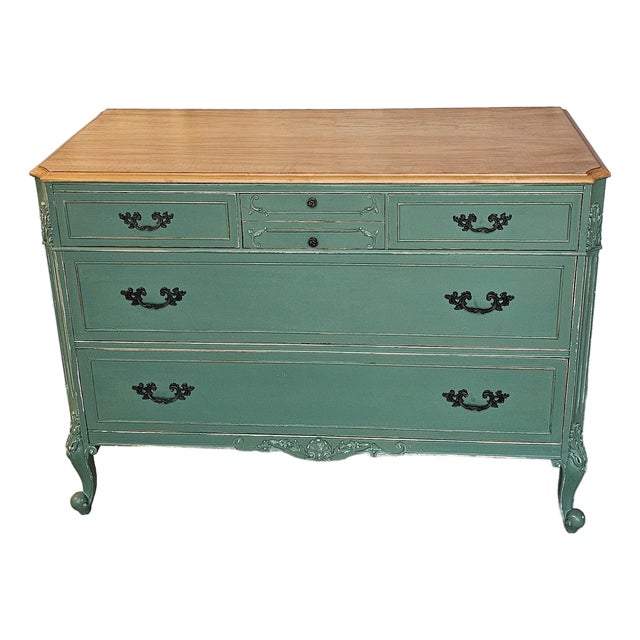 Green French Provencial Dresser, Circa 1930's, Louis XV Style For Sale