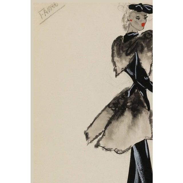 Jonathan Adler Vintage French Fashion Art Print – Black Coat and Gray Fur Illustration, 36" X 48" For Sale - Image 4 of 8