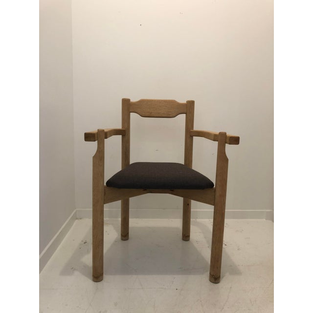 Mid-Century Modern Mid 20th Century Vintage French Mid-Century Modern Guillerme Et Chambron Wood Upholstered Arm Chair For Sale - Image 3 of 12