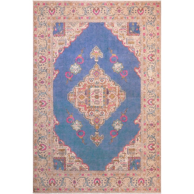 Boho Chic Vintage 1990's Blue/Beige Wool Rug - 7'10'' X 10'11'' For Sale - Image 10 of 10