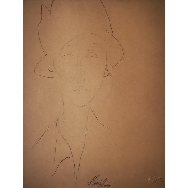 Amedeo Modigliani, Portrait of a Woman with a Hat, 1959, Original Lithograph For Sale - Image 10 of 12