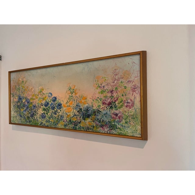 Mid-Century Modern Vintage L. Spiegel Signed Panoramic Wildflower Garden Oil Painting, Circa 1960s For Sale - Image 3 of 5